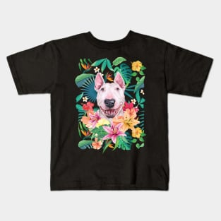 Tropical White Bull Terrier 2 Kids T-Shirt